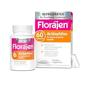 Florajen Acidophilus High Potency Ψυκτική Υποστήριξη Συνολική Υγεία, 20 δισεκατομμύρια CFUs για τα ισχυρά προβιοτικά οφέλη, Άγευστη, 60 κόμης