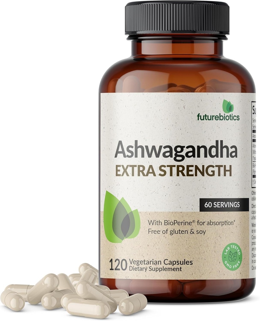 Futurebiotics Ashwagandha Extra Strength Stress & Mood Support with BioPerine - Μη ΓΤΟ Formula, 120 κάψουλες χορτοφάγων