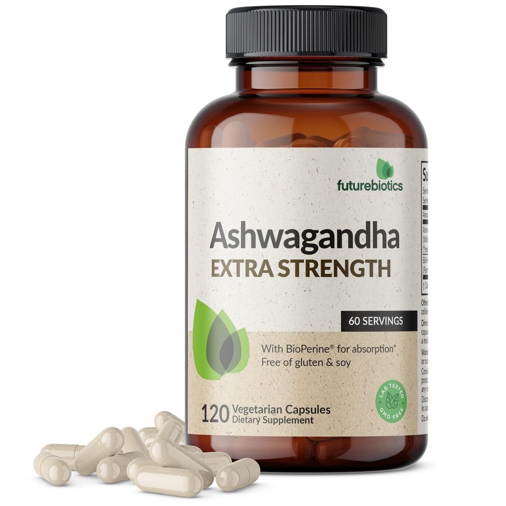 Futurebiotics Ashwagandha Extra Strength Stress & Mood Support with BioPerine - Μη ΓΤΟ Formula, 120 κάψουλες χορτοφάγων