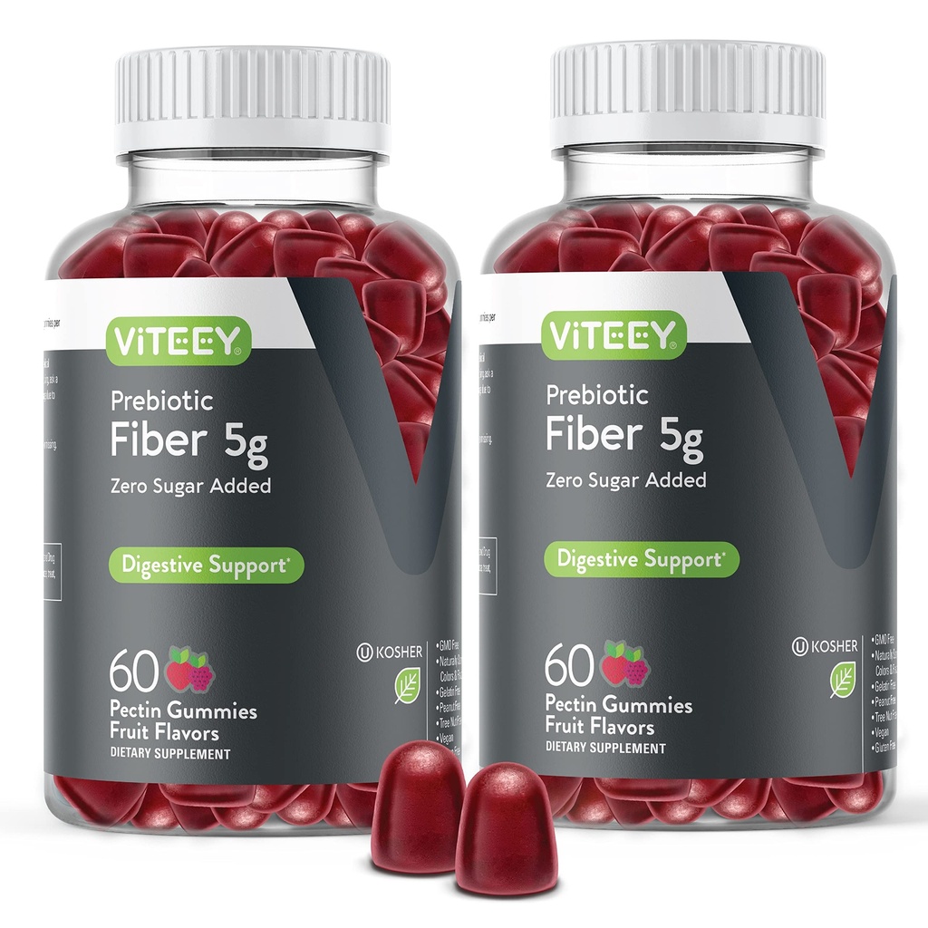Viteey Prebiotic Fiber Gummies for Adults, 5g - Gut Health & Digestive Soluble Fiprofit Gummies - Zero Sugar Added, Vegan, Gluten-Free - 120 Count