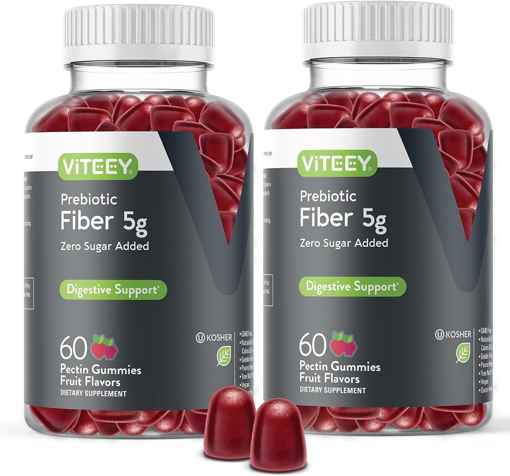 Viteey Prebiotic Fiber Gummies for Adults, 5g - Gut Health & Digestive Soluble Fiprofit Gummies - Zero Sugar Added, Vegan, Gluten-Free - 120 Count