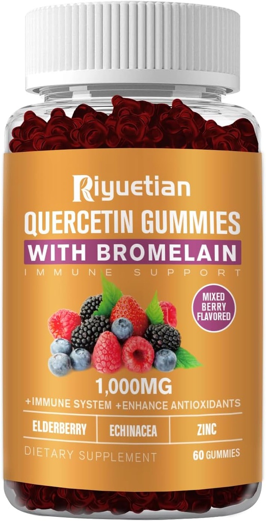 Quercetin με Bromelain, Ψευδάργυρος & Βιταμίνη C - Καρδιαγγειακές, Υποστήριξη γήρανσης Μασώμενες Βιταμίνες -Vegan - Καθαρή Quercetin για Παιδιά και Ενήλικες - Μη ΓΤΟ 60 Μέτρα