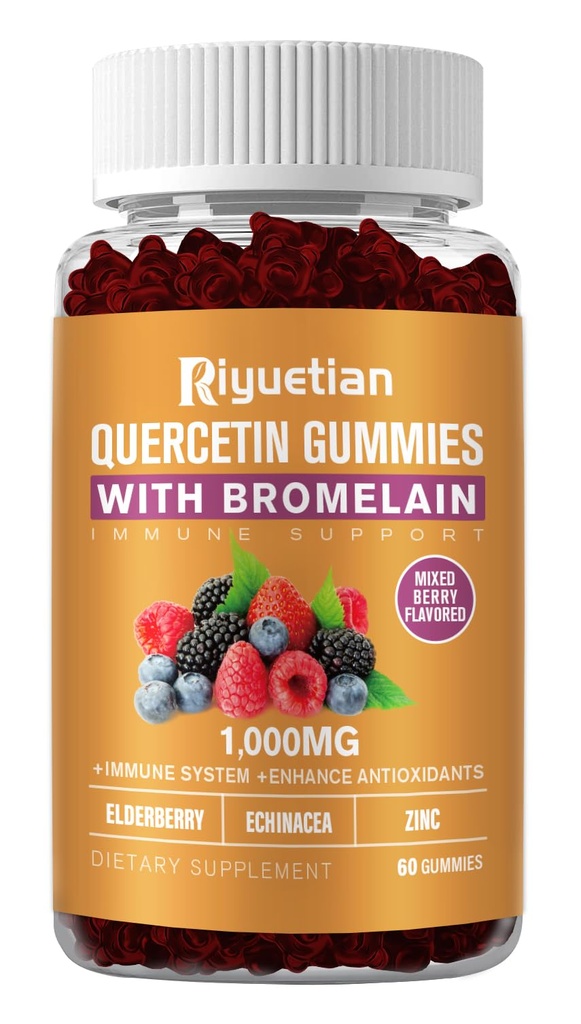 Quercetin με Bromelain, Ψευδάργυρος & Βιταμίνη C - Καρδιαγγειακές, Υποστήριξη γήρανσης Μασώμενες Βιταμίνες -Vegan - Καθαρή Quercetin για Παιδιά και Ενήλικες - Μη ΓΤΟ 60 Μέτρα