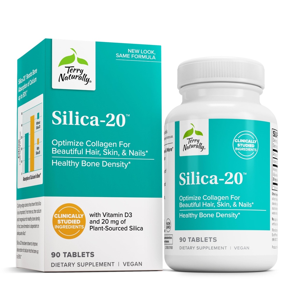 Terry Φυσικά Silica-20 - Υποστήριξη της ανάπτυξης των μαλλιών & αντοχή των νυχιών - συμπλήρωμα κολλαγόνου για να βοηθήσει την πυκνότητα των οστών & δύναμη - Skincare συμπλήρωμα για την υποστήριξη του δέρματος, των νυχιών και της υγείας των οστών - 90 δισκία