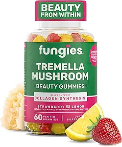 Fungies Tremella Mushroom Gummies, Μικτή Φράουλα & Γεύση Λεμονιού - Mushroom συμπλήρωμα βοτάνων Gummy για ενήλικες Υποστηρίζει Collagen σύνθεση, Υγιεινή δέρμα & υγιής γήρανση - Ομορφιά Gummies 60 Υπηρεσίες