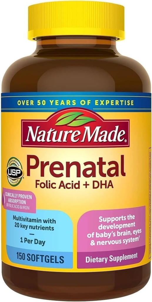 Nature Made Prenatal + Dha 200 mg Συμπλήρωμα διατροφής (Netcount 150 Soft Gels), 150 Count ()
