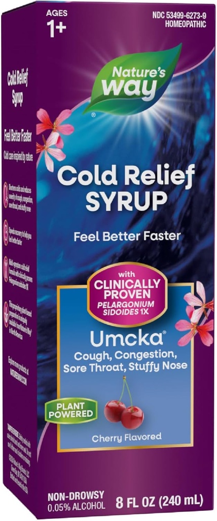 Ο τρόπος της φύσης Ψυχρή Ανακούφιση Syrup, Umcka, Shortens Διάρκεια & Μειώνει τη σοβαρότητα, Multi-Συμπτώματα Ψυχρή Ανακούφιση, Ομοιοπαθητικά, Phenylephrine Δωρεάν, Μη-Νύχτα, Cherry Γεύση, 8 Fl Oz (Packaging May Vary)