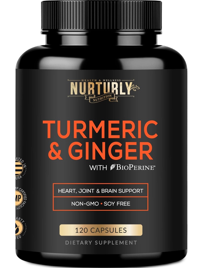 Κουρκουμίνη κουρκουμίνη με BioPerine & Ginger, Μαύρο Πιπέρι και 95% Κουρκουμινοειδή - Turmeric Συμπληρώματα Υψηλής Απορρόφησης για την υγεία της εστίας - Μη ΓΤΟ, Χωρίς Γλουτένη - 120 Κάψουλες