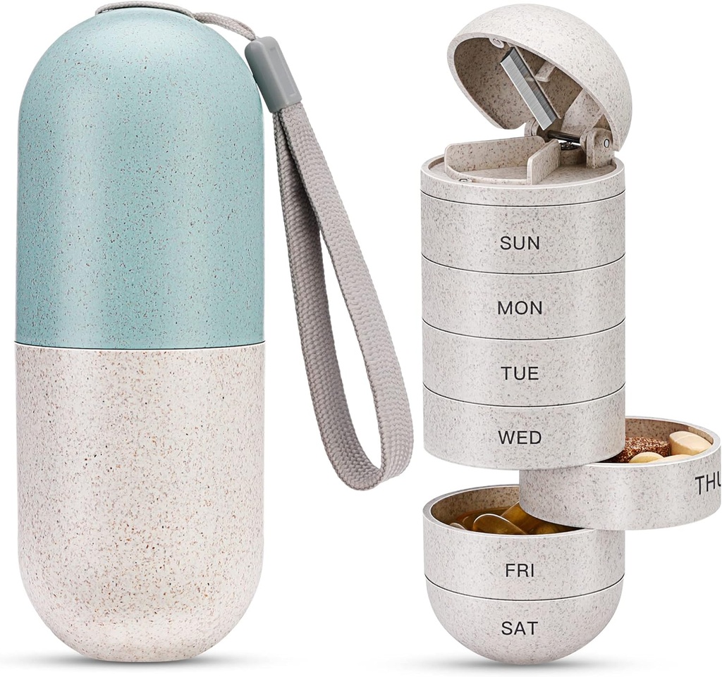 Zannaki 2 σε 1 Pill Organizer με Cutter, Grain Fiber Weekly Pill περίπτωση Μεγάλο διαμέρισμα απόδειξη υγρασίας, Μαγνητική κλειδαριά, BPA Free Travel Hiking Pill Box 7 Day to Hold Pills, Vitamins, Fish Oil, Συμπληρωματικά