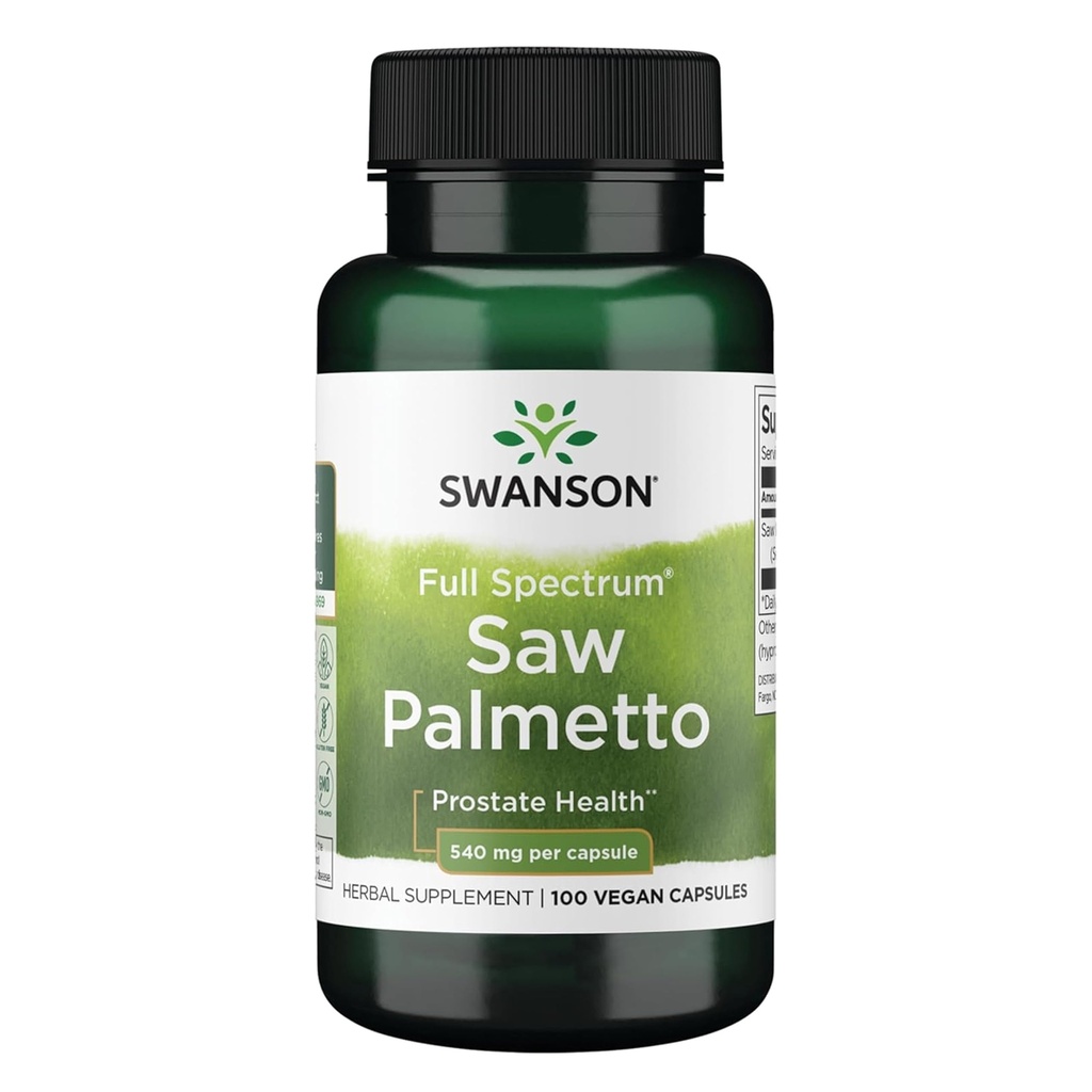 Swanson Saw Palmetto - συμπλήρωμα βοτάνων που προωθεί την υποστήριξη για την υγεία των αρσενικών Prostate - φυσικό συμπλήρωμα μαλλιών & υποστήριξη για την υγεία των ούρων - 540 mg 100 κάψουλες