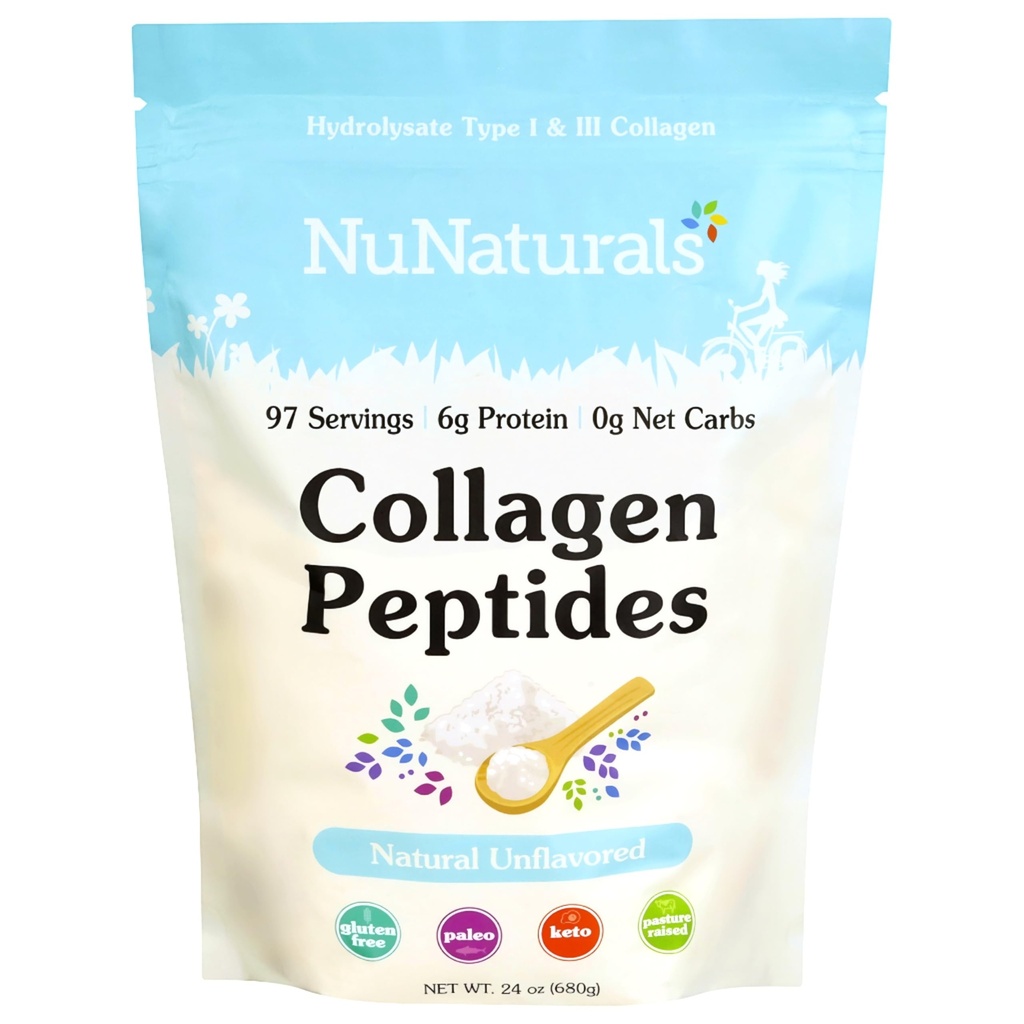 Nunaturals Collagen Peptides σκόνη (Τύπος I, III), για το δέρμα, τα μαλλιά και τα νύχια, 24oz