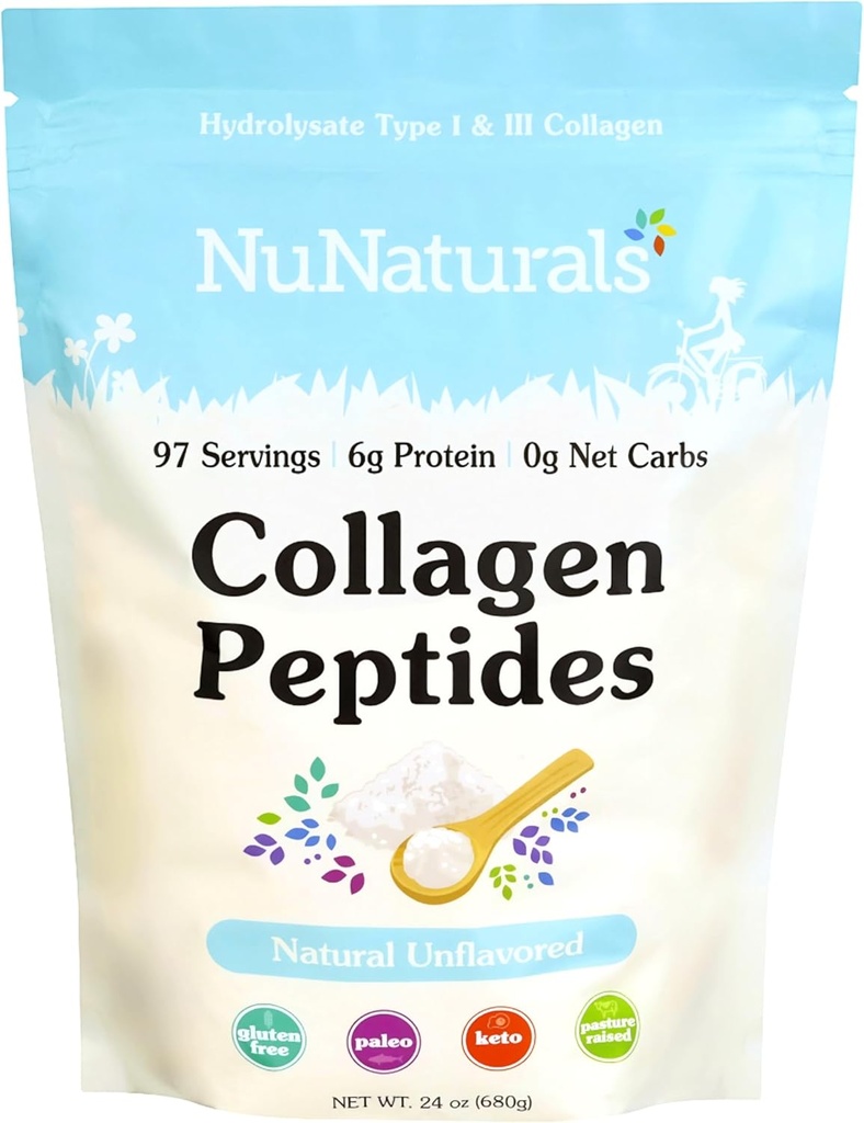 Nunaturals Collagen Peptides σκόνη (Τύπος I, III), για το δέρμα, τα μαλλιά και τα νύχια, 24oz
