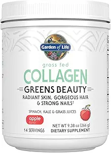 Garden of Life Grass Fed Collagen Greens Beauty Powder - Apple, 14 Servings, for Women Skin Hair Nails Joints, Collagen Peptides Powder + Protein + Greens Supplement