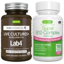 Ζωντανές κουλτούρες+ Lab4 Probiotics + Super B12-Complex, Vegan Bundle, 25 Billion CFU Lactobacillus Acidophilus και Bifidobacterium + Υψηλή Απορρόφηση Υπογλώσσια B12, από Igenus