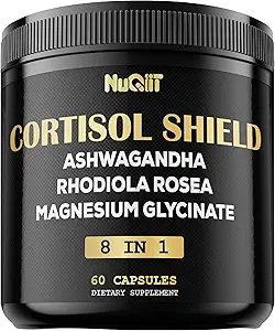 8in1 Cortisol Shield - Ashwagandha και μαγνήσιο, Rhodiola Rosea, Lions Mane, Sea Moss, Turmeric, St Jonh's Wort - Mind& Mood Balance, Rest Well, Υποστήριξη Immume - 60 Κάψουλες