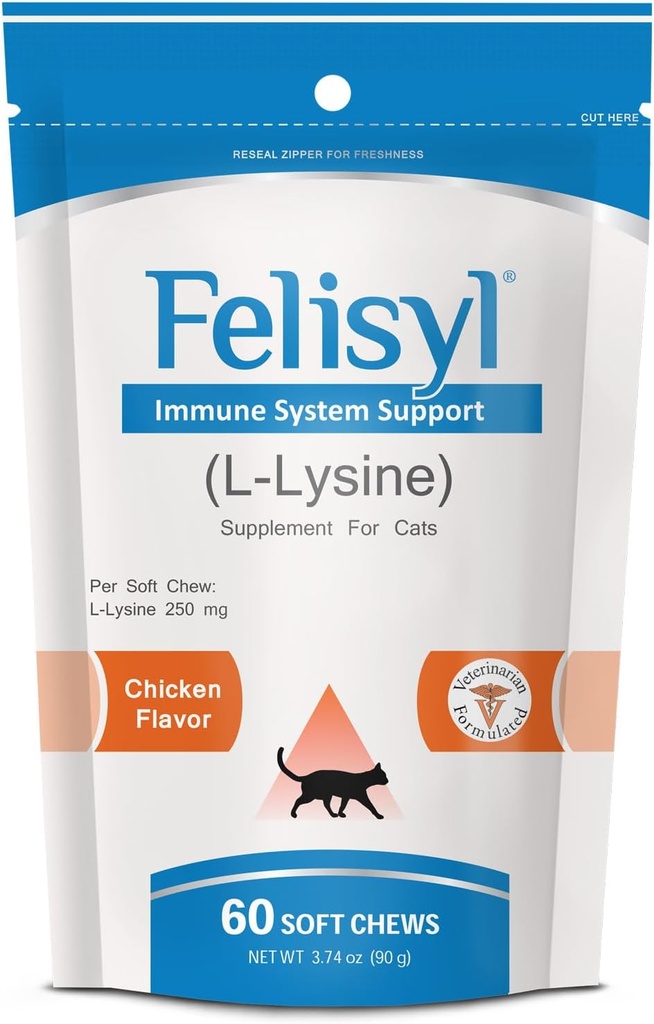 Felisyl Immune System Support for Cats - Amino Acid L-Lysine - Παράγοντας Αντισώματα - Υγιεινός Ιστός, Αναπνευστική Υγεία, Όραμα - 60 Μαλακά μάσημα