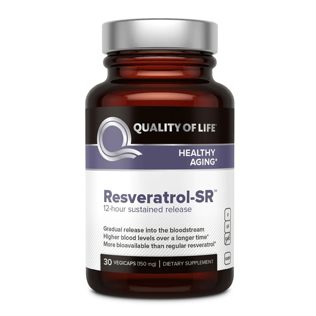 Quality of Life Resveratrol SR - Powerful Anti Aging All Natural Formula - 30 Vegicaps