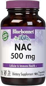 Συμπλήρωμα NAC Bluebonnet N-Acetyl-L-Cysteine 500 mg - Αντιοξειδωτική Κυτταρική Υγεία & Ανοσολογική Υποστήριξη - Free-Form Amino Acid for Women & Men - Μη ΓΤΟ, Κοσέρ, Χωρίς Γλουτένη - 90 Καψάκια λαχανικών