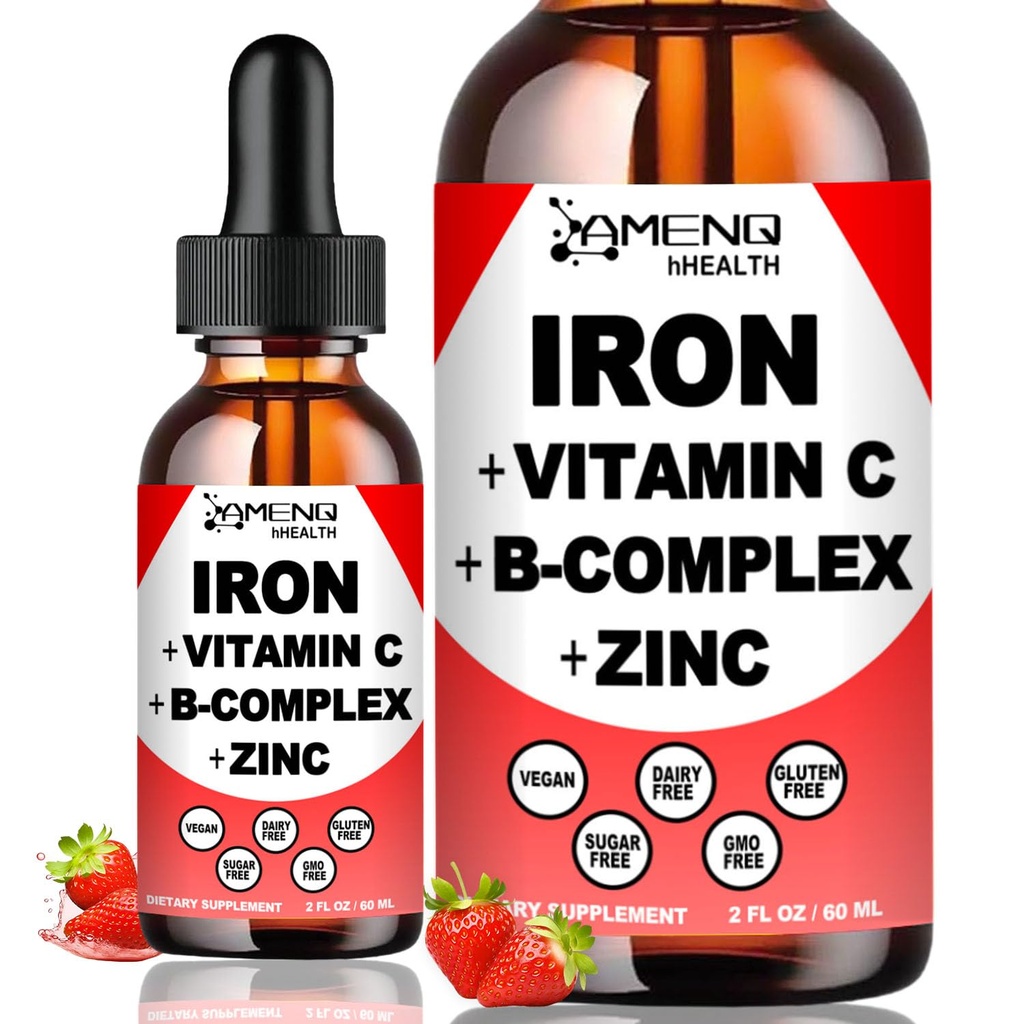 Συμπλήρωμα Υγρού Σιδήρου w/Vitamin C, A, B-Complex, Vegan Iron Drops High Potency Liquid Vitamin & Iron Συμπληρώματα για γυναίκες, άνδρες και παιδιά -Υποστήριξη Red Blood Cell, Ενέργεια, Αναιμία & Κόπωση