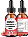 Liquid Iron Supplement w/Vitamin C, A, B-Complex, Vegan Iron Drops High Potency Liquid Vitamin & Iron Supplements for Women, Men & Children -Support Red Blood Cell, Energy, Anemia & Fatigue