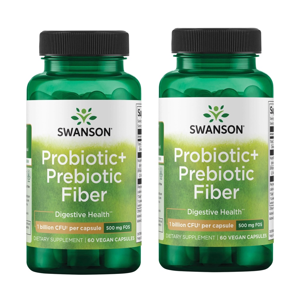 Swanson Prebiotic + Probiotic Fiber - Φυσικό συμπλήρωμα για την προώθηση Digestive System & Immune Health Support - Aids Regularity & GI Tract Health - (60 κάψουλες, 500 εκατομμύρια CFU κάθε) (2 Pack)