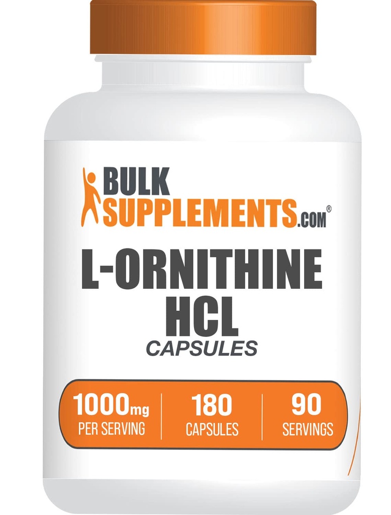 BulkSupplements.com L-Ορνιθίνη HCl Κάψουλες - L-Ορνιθίνη Υδροχλωρική, L-Ορνιθίνη 1000mg - Amino Acids Supplement, Gluten Free, 2 κάψουλες ανά υπηρεσία, 180 Count (Pack of 1)