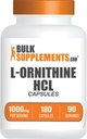 BulkSupplements.com L-Ορνιθίνη HCl Κάψουλες - L-Ορνιθίνη Υδροχλωρική, L-Ορνιθίνη 1000mg - Amino Acids Supplement, Gluten Free, 2 κάψουλες ανά υπηρεσία, 180 Count (Pack of 1)