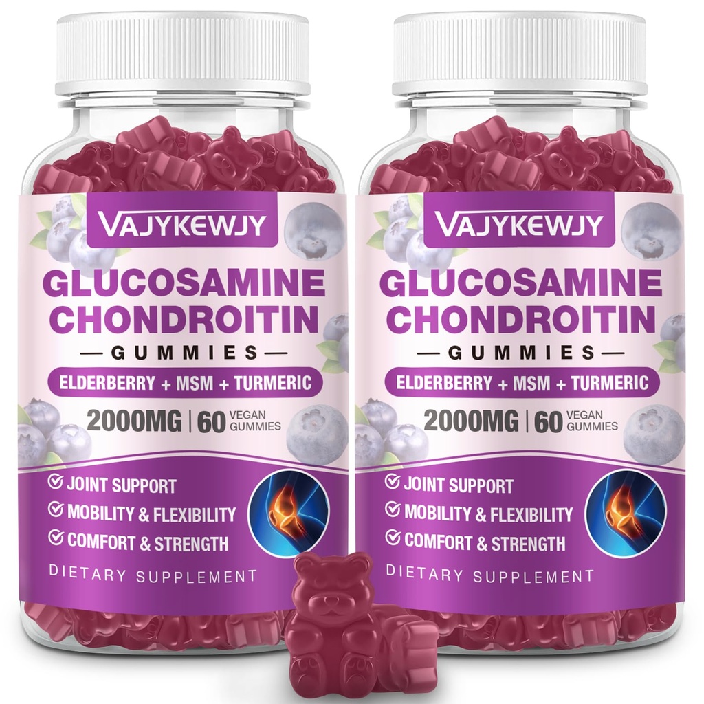 2 συσκευασίες 2000mg Γλυκοζαμίνη Chondroitin Gummies, Επιπλέον δύναμη Γλυκοζαμίνη με Chondroitin MSM & Turmeric, Συμπληρώματα Κοινής Υποστήριξης, Αντιοξειδωτική Ανοσολογική Υποστήριξη - 120 Gummies