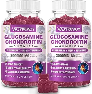 2 Packs 2000mg Glucosamine Chondroitin Gummies, Extra Strength Glucosamine with Chondroitin MSM & Turmeric, Joint Support Supplement, Antioxidant Immune Support - 120 Gummies