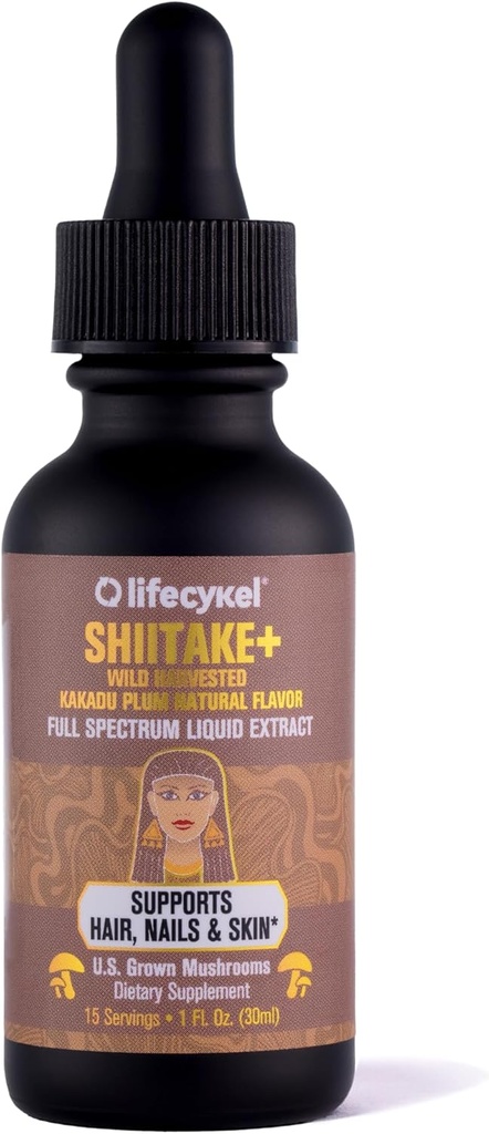 Lifecykel - Shiitake Mushroom Extract with Kakadu Plum - Advance Organic Mushroom Supplement for Hair, Nail and Skin - Ισχυρή Βιταμίνη C Ανοσοποιητική Ενίσχυση για Ενήλικες - 1 Fl Oz