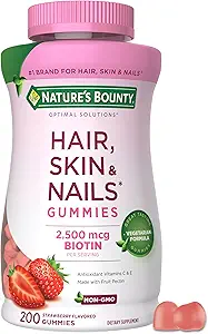 Nature's Bounty Optimal Solutions Μαλλιά, δέρμα και νύχια Pectin Gummies, 2500 mcg Biotin Per Serving, No Stick Gummy, Χορτοφαγική Φόρμουλα, Φράουλα Γεύση, 200 μέτρα, 100 Σύνολο Υπηρεσίες