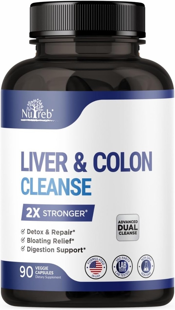 Liver Detox & Colon Cleanse - 2X Ισχυρότερο - Liver Cleanse Detox & Repair - Καθαριστικό Κολώνα & Detox - Premium συμπλήρωμα γαϊδουράγκαθου γάλακτος - Άνδρες & γυναίκες - Vegan 90 κάψουλες