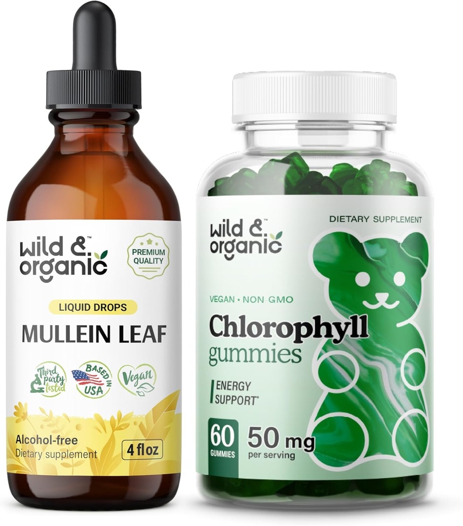 Άγρια & οργανικές σταγόνες μουλλινών 4 oz & Chlorophyl Gummies 60 μάσημα