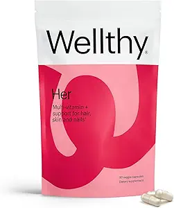 Wellthy Her Women's Daily Vegan Multivitamin for Women, Natural Ingredients for Healthy Hair, Skin, & Nails with Essential Micronutrients (30 Day)