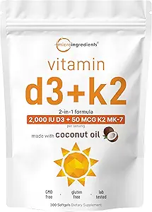 Micro Συστατικά Βιταμίνη D3 2.000 IU + K2 MK-7 50 mcg, 300 Softgels 