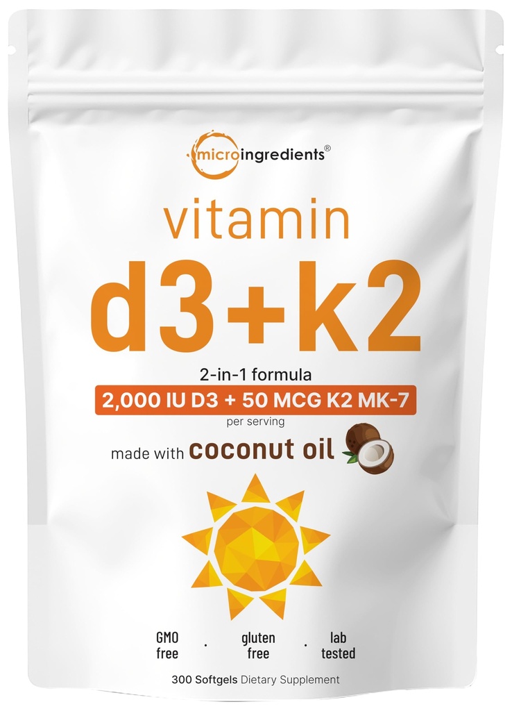 Micro Συστατικά Βιταμίνη D3 2.000 IU + K2 MK-7 50 mcg, 300 Softgels 