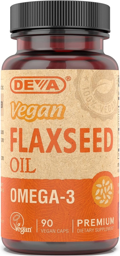 Deva Vegan Omega-3 Flaxseed Oil Supplement - 1000 MG Per Serving - Ψυχρό-Pressed & Unrefined - Fish Oil Alternative - με Omega-3 ALA - 90 κάψουλες, 1-Pack