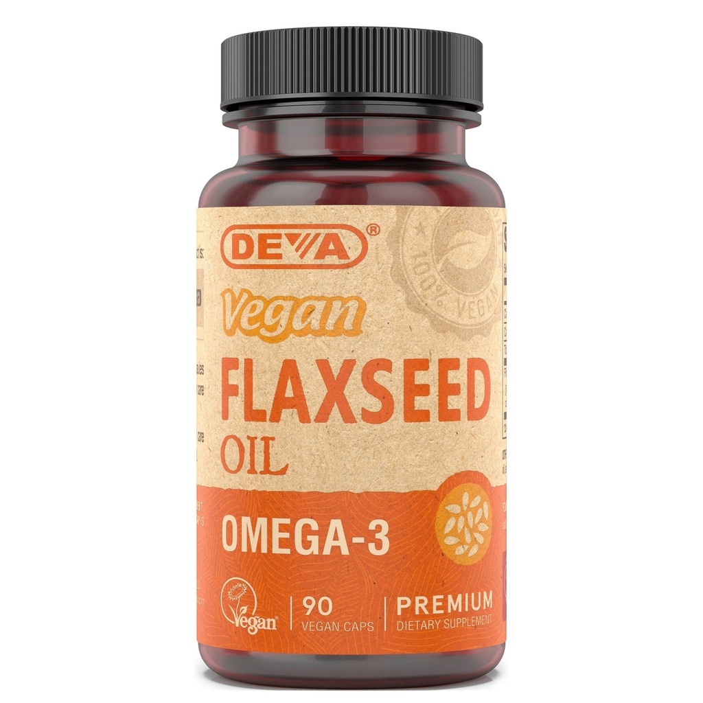 Deva Vegan Omega-3 Flaxseed Oil Supplement - 1000 MG Per Serving - Ψυχρό-Pressed & Unrefined - Fish Oil Alternative - με Omega-3 ALA - 90 κάψουλες, 1-Pack