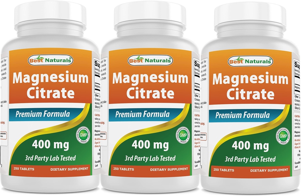 Best Naturals Μαγνήσιο Κιτρικό (Citrato de Magnesio) 400mg 250 δισκία (400 mg στοιχειακό μαγνήσιο ανά 2 δισκία) (3)
