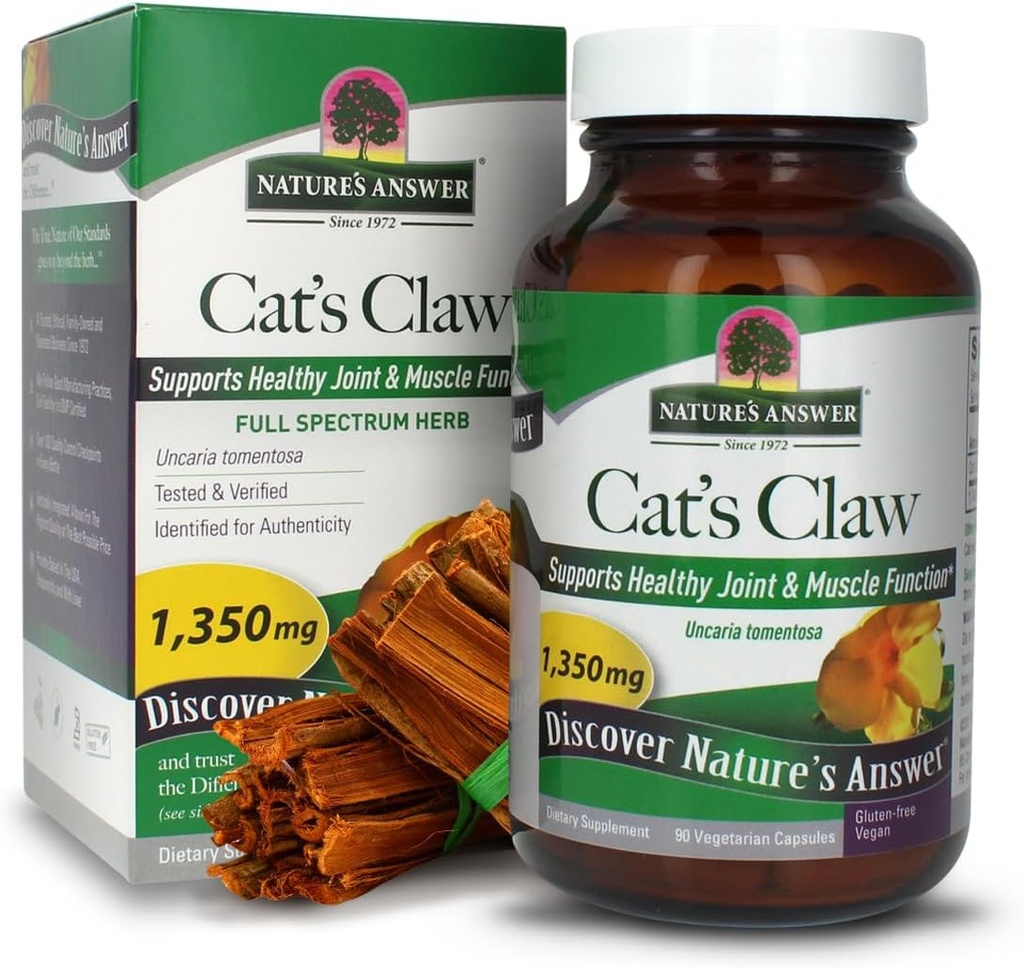 Nature's Answer Cat's Claw Inner Bark | Full Spectrum Herb | Supports Healthy Joint & Muscle Function | Gluten-Free, Vegan/Vegetarian & Kosher Certified | 90ct Capsules