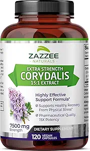 Zazzee Extra Strength Corydalis 15:1 Extract, 7500 mg Strength, 120 Vegan Capsules, συμπυκνωμένο και τυποποιημένο 15X Extract, 100% χορτοφαγική, Premium Βαθμός, Conolidine, όλα-φυσικά και μη-ΓΤΟ