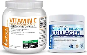 Bronson Marine Collagen Peptides Hydrolyzed Protein Powder 100% Wild Caught Nordic Cod Vitamin C Pure Acorbic Acid Soluble Fine Μη GMO κρύσταλλα