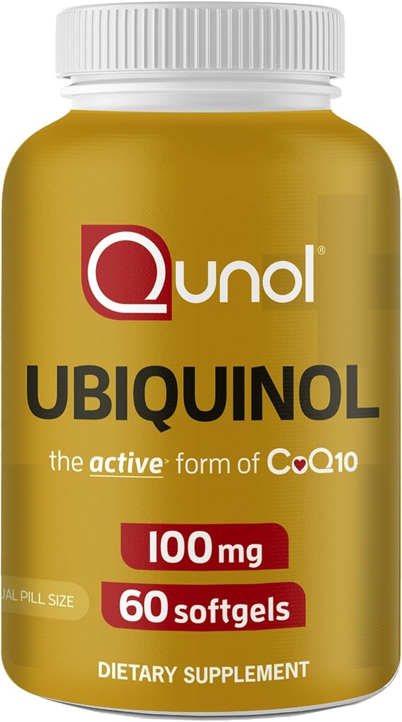 Qunol Ubiquinol CoQ10 100mg Softgels, Ubiquinol - Ενεργή μορφή του συνένζυμου Q10, Αντιοξειδωτικό για την υγεία της καρδιάς, Υγιή επίπεδα αρτηριακής πίεσης, Ωφέλιμη για τους χρήστες Statin, 60 Μέτρα