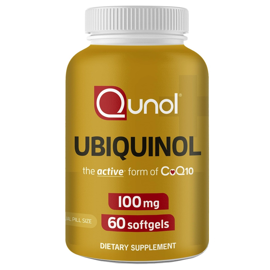 Qunol Ubiquinol CoQ10 100mg Softgels, Ubiquinol - Ενεργή μορφή του συνένζυμου Q10, Αντιοξειδωτικό για την υγεία της καρδιάς, Υγιή επίπεδα αρτηριακής πίεσης, Ωφέλιμη για τους χρήστες Statin, 60 Μέτρα