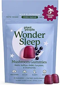Plant People WonderSleep Mushroom Gummies Supplement Mini with Reishi Super Mushrooms, Saffron, Wild Elderberry Flavor No Sugar Vegan-Friendly & Gluten-Free Trial Size