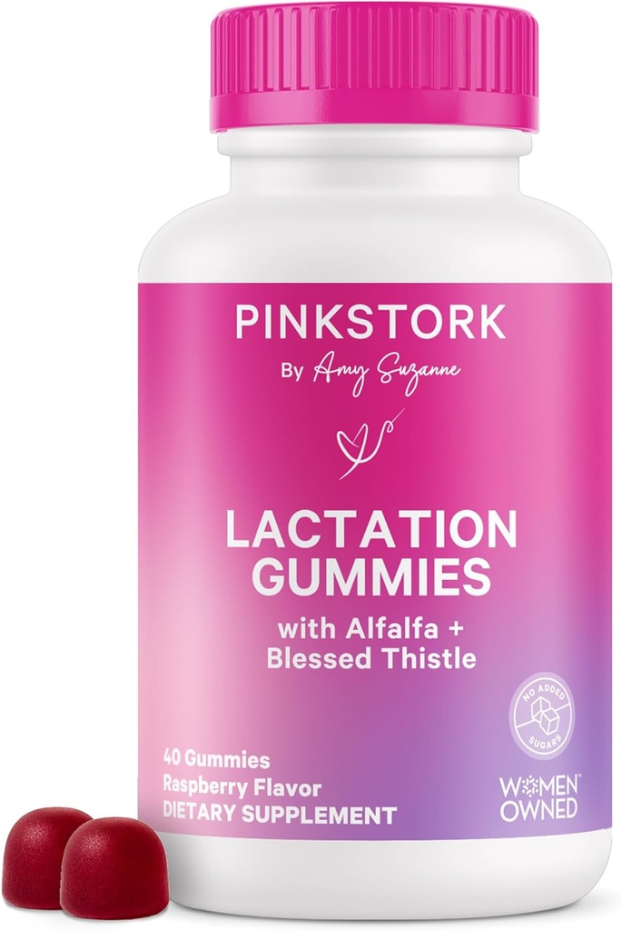 Pink Stork Γαλουχία συμπλήρωμα Gummies - Υποστήριξη της προσφοράς μητρικού γάλακτος με γαϊδουράγκαθο γάλακτος, Alfalfa, βιταμίνη D, και B12, Επιλόχεια αποκατάσταση, Θηλασμός Απαραίτητα - Βατόμουρο, 40 κόμης