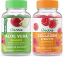 Ζωηρή Αλόη Βέρα + Κολλαγόνο & Βιοτίνη, Gummies Bundle - Μεγάλη γεύση, συμπλήρωμα βιταμίνης, Χωρίς γλουτένη, GMO δωρεάν, Μασώμενα