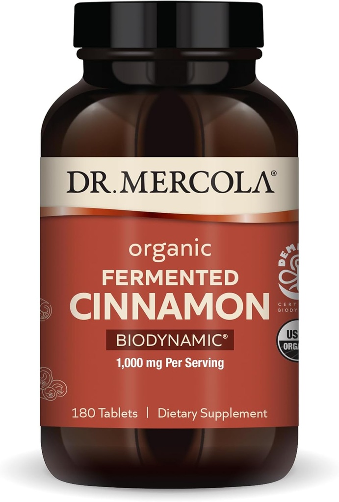 Dr. Mercola Βιοδυναμική Βιολογική Ζυμωμένη Κανέλα - Υποστηρίζει Μεταβολική Υγεία - High-Flavonoid Cinnamon Extract - USDA Organic, Non-GMO, Gluten-free & Soy- Free - 180 Tablets