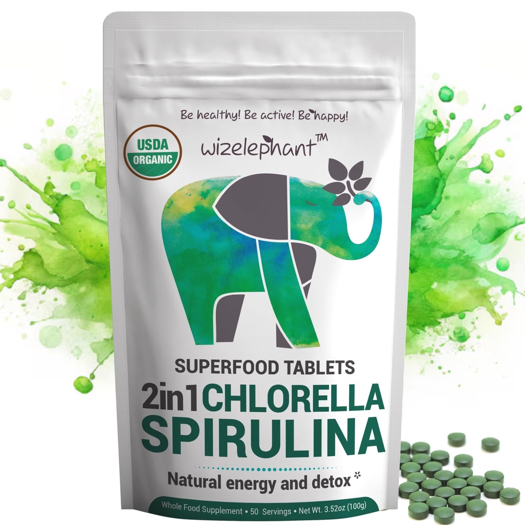 Βιολογικά δισκία Spirulina Chlorella - 50 Σερβιέτες - 2-σε-1 Superfood Algae συμπλήρωμα για τη φυσική ανοσοποιητική υποστήριξη, Detox και Energy Boost. Οργανική χλωροφύλλη. Εσπιρουλίνα