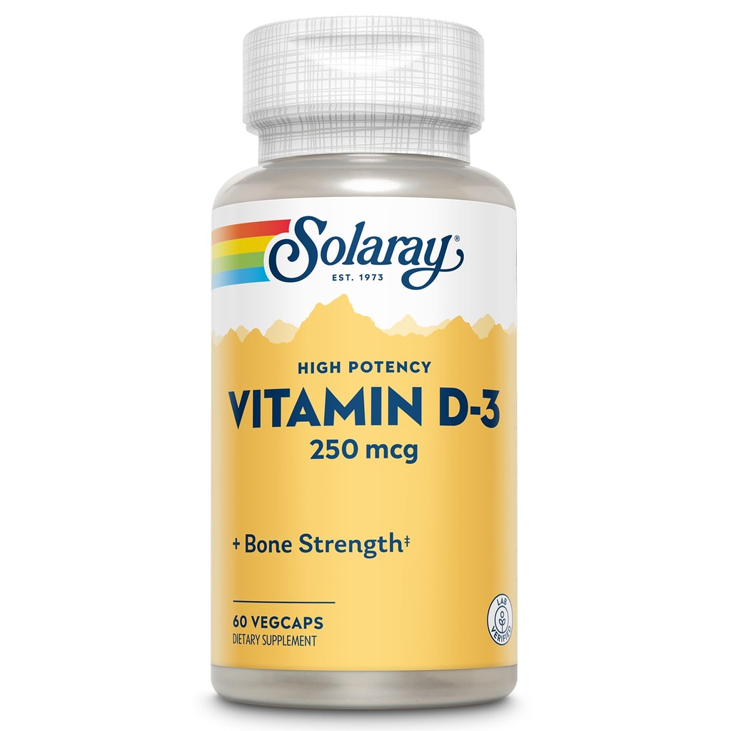 SOLARAY Vitamin D3 10000IU (250 mcg) - Υψηλής ισχύος βιταμίνη D - με VIT D3 ως Cholecalciferol - Ισχυρά οστά και ανοσοποιητική υποστήριξη συμπλήρωμα - 60-ημέρα εγγύηση, 60 υπηρεσίες, 60 VegCaps